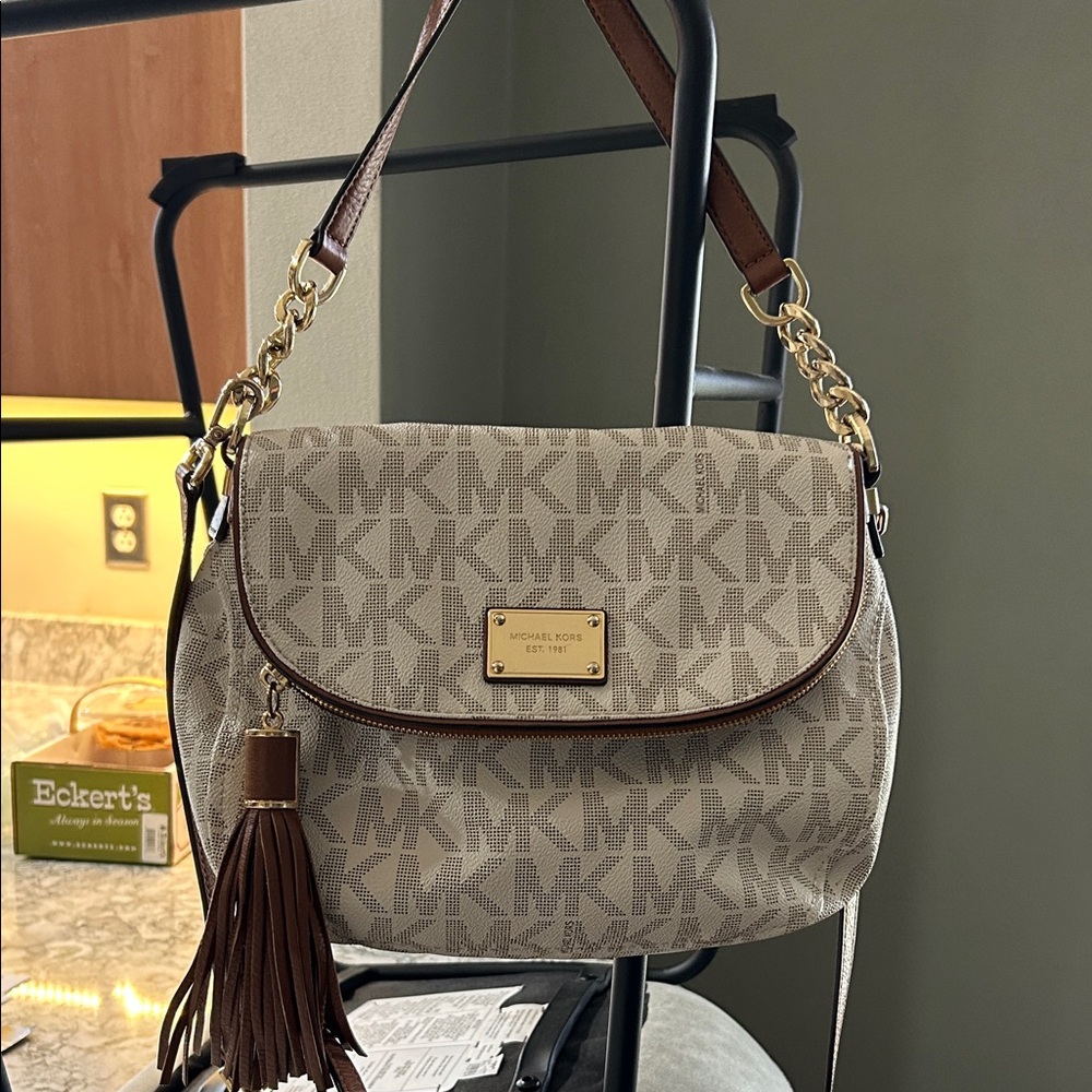 Michael Kors Monogram Beige and Brown Shoulder Bag